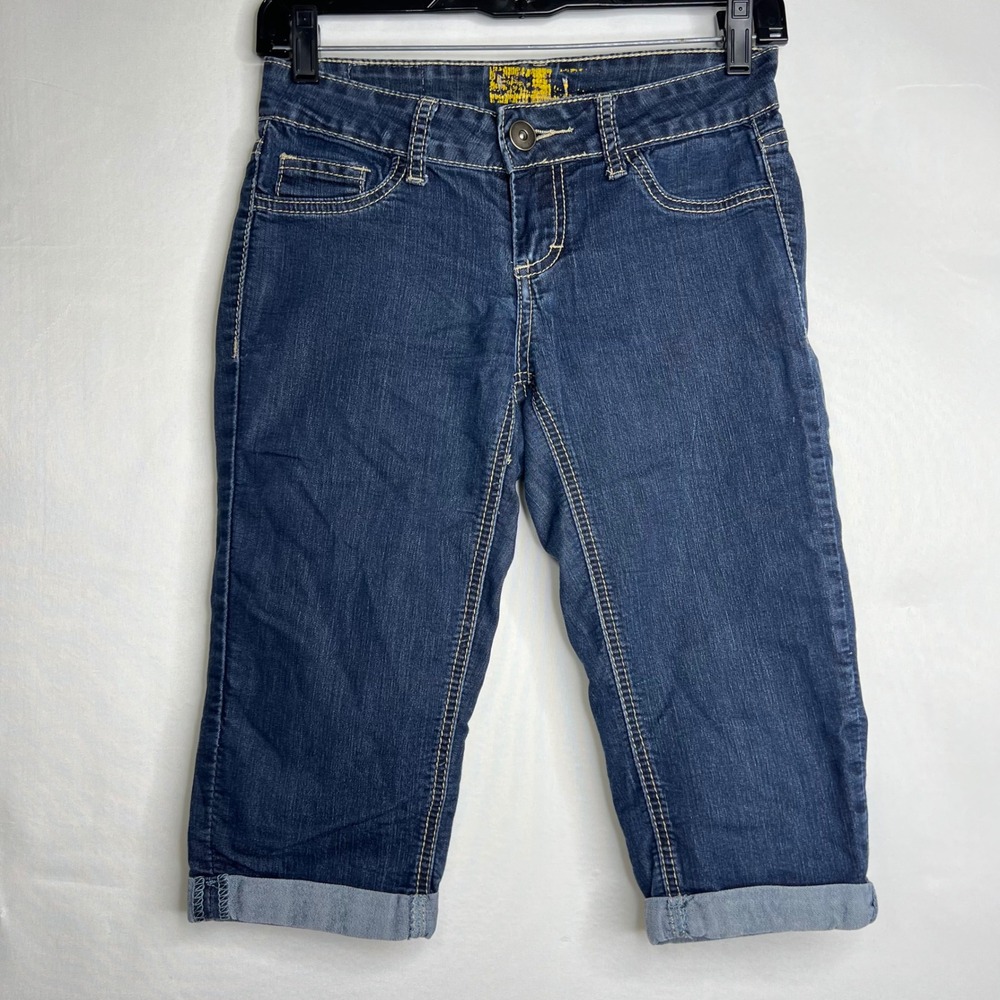 Rustic Denim Jorts Women Sz 4 Cuffed Low Rise Dark‎ Blue Skater Streetwear 90s